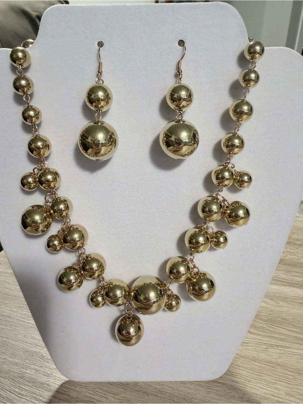 Gold Ball Statement Necklace and Earrings Set - Women Jewelry